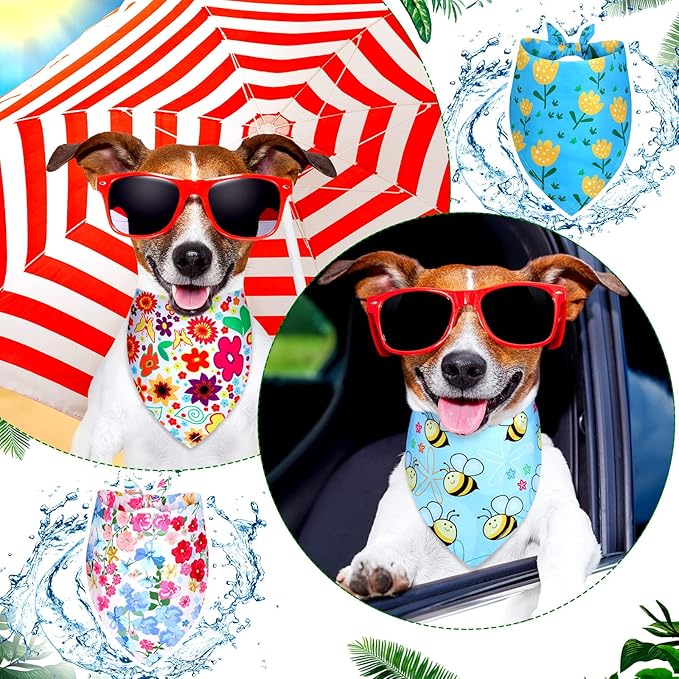 Weewooday 20 Pcs Spring Dog Bandanas Bulk Adjustable Spring Dog Bandanas Bibs Scarf Bib Washable Triangle Doggy Kerchief for Small Medium Large Pet Summer Easter Costume Accessory