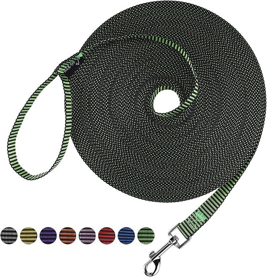 Hi Kiss Dog/Puppy Obedience Recall Training Agility Lead - 15ft 20ft 30ft 50ft 100ft Training Leash - Great for Training, Play, Camping, or Backyard(50ft,Black_Green)