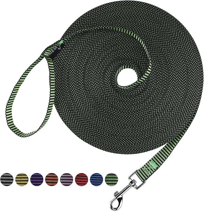 Hi Kiss Dog/Puppy Obedience Recall Training Agility Lead - 15ft 20ft 30ft 50ft 100ft Training Leash - Great for Training, Play, Camping, or Backyard(15ft,Black_Green)