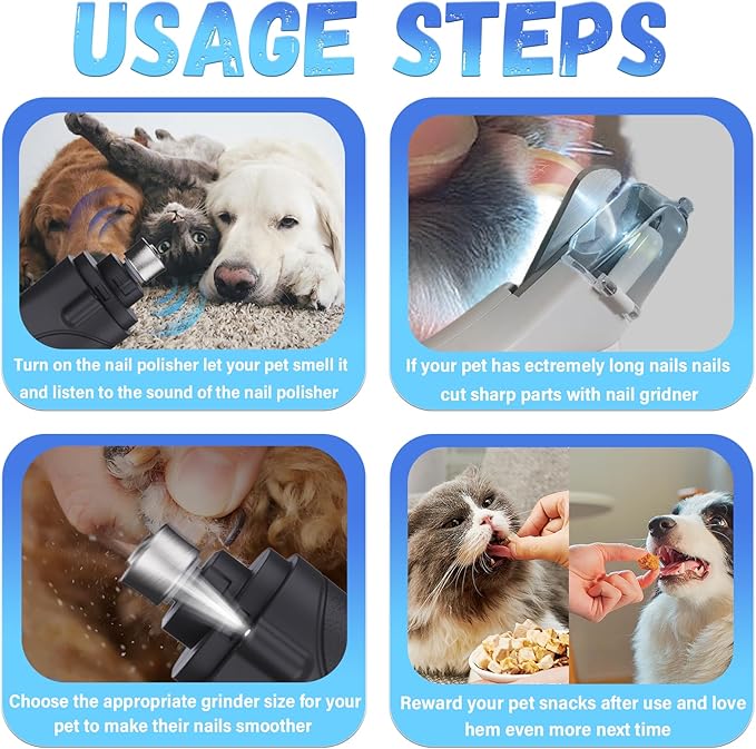 Cat Nail Grinder & Dog Nail Clippers Trimmers for Large Medium Small Dogs Cats Pets Claw Trimmer Quick Sensor and Safety Guard USB Rechargeable with 2 LED Lights