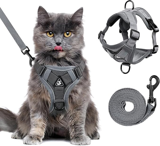 XL Cat Harness Escape Proof for Heavy Cats - Adjustable Vest Leash Set with 4 Buckles, Reflective Breathable Mesh for Extra Large Cats