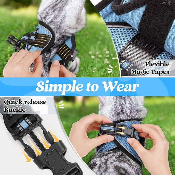 rabbitgoo Cat Harness and Leash Set for Walking Escape Proof, Adjustable Soft Kittens Vest with Reflective Strip for Cats, Comfortable Outdoor Vest, Light Blue, S