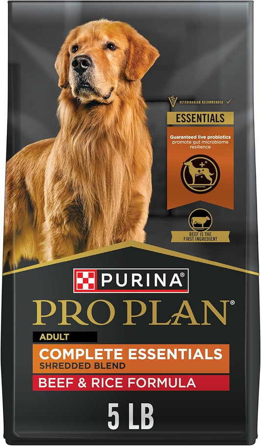 Purina Pro Plan Complete Essentials Shredded Blend Beef and Rice Dog Food Dry Formula with Probiotics for Dogs - 5 lb. Bag