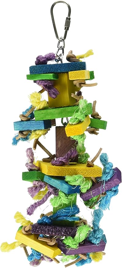 Featherland Paradise Knots N Blocks Bird Toy, Bird Toys, for Parrots, Cockatoos, Macaws, Very Large Birds and Big Beaks