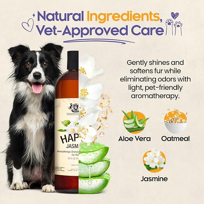 Dog Shampoo and Conditioner Itchy Skin Relief Happy Jasmine 16oz Hypoallergenic Dog Shampoo and Conditioner Sensitive Skin for Smelly Dogs, Aloe Vera & Oatmeal Puppy Soap by Gerrard Larriett