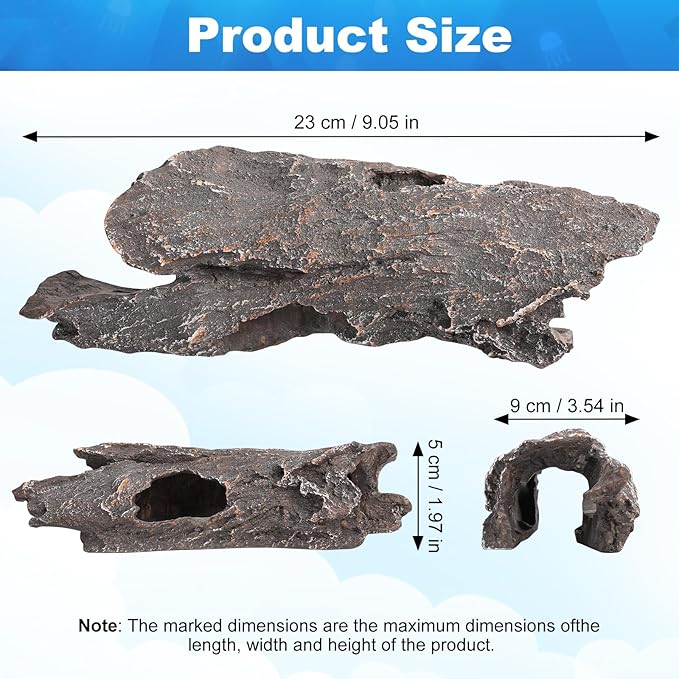 TRUVIC Fish Tank Decorations - Aquarium Cave Decor, Resin Hollow Tree Trunk Reptile Hide & Betta Log Hideout for 20 Gallon Tank, Fish Accessories Shelter Cave