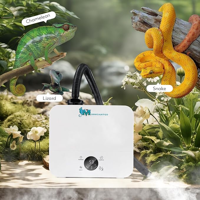 Moongiantgo Reptile Humidifier with Humidity Control, 3 Gears Adjustable Fog, Timing Function, Reptile Terrarium Fogger with 2.5L Tank and Extended Hose for Reptiles Lizard Gecko Snake Plants