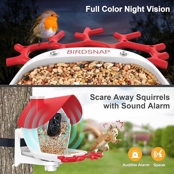 birdsnap® MON - Bird Feeder with Camera, 2K Detachable Video Bird Feeder Live with 32GB Card Fruit Fork, AI Identify Feather Species, Auto Record in Backyard, Ideal Gift for Birds Lover