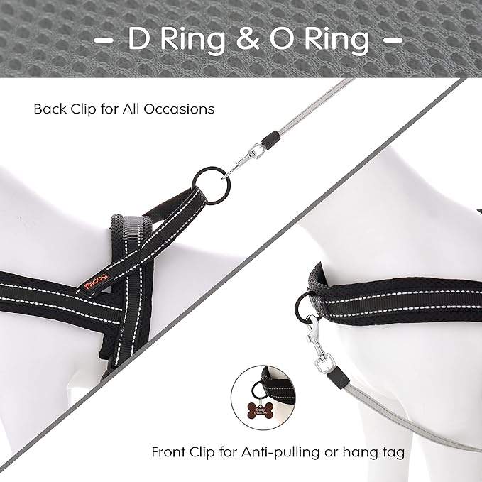 Didog No Pull Dog Harness with Soft Mesh Padded,Reflective & Quick Fit Light Weight Dog Strap Vest Harness,Easy for Walking Training (M:Chest 21-26", Mesh-Black)