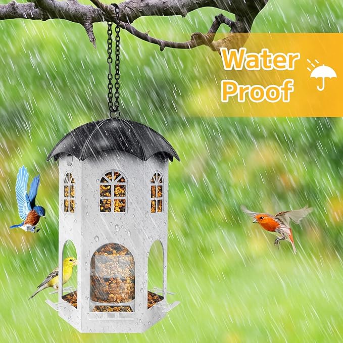 Metal Bird Feeder for Outdoor Hanging, Wild Bird Feeders with Circular Perch, Squirrel Proof Bird Feeder,Easy to Clean & Refill, Large Seed Capacity Birds Feeder for Small Birds