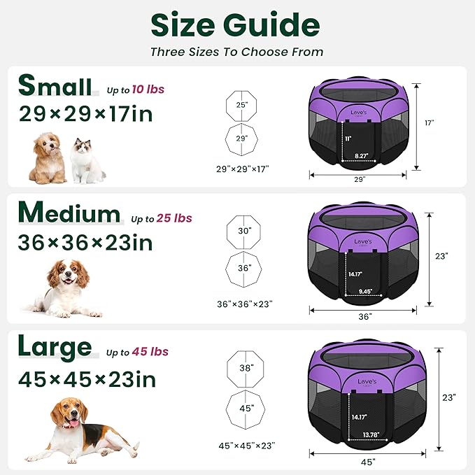 Love's cabin Pet Puppy Dog Playpen, Large Dog Tent Crates Cage Indoor/Outdoor, Portable Playpen for Cat, Foldable Pop Up Dog Kennel Playpen with Carring Case, Removable Zipper Top, Purple