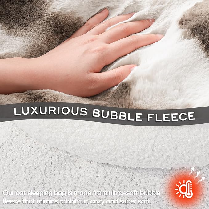 Cat Sleeping Bags for Indoor Cats Self Warming Cat Bed Fits up to 15 lbs Pets Soft Plush Warm Bed 360° Wrap Bag Washable Comfortable Pet Sleeping Bed 21" × 17" Coffee White