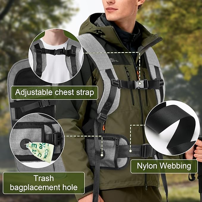 Dog Carrier Backpack for Small Dogs - Breathable Mesh Hiking Bag with Safety Buckle, Adjustable Straps and Elevated Pad - Durable for Hiking (Fits Small Cats Too, Up to 17lbs, Gray)