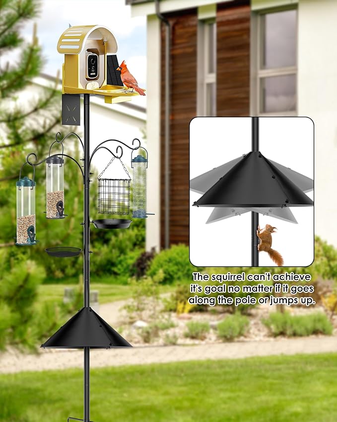 Bird Feeder Pole Squirrel Proof, 92 Inch Heavy Duty Bird Feeder Pole for Outdoor Feeding Station with Stable Base (House Not Included)