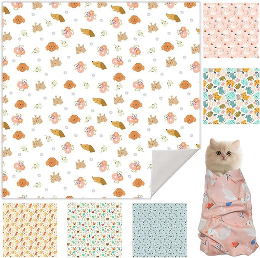 17.7" Cat Grooming Wrap, Cat Wrap for Cutting Nails, Self-Adherent Fabric Wrap for Cats, Cat Burrito Wrap Anti-Scratch, Anti-Escape, Multifunctional Swaddle Wrap Pet Tool (Floral, Medium)