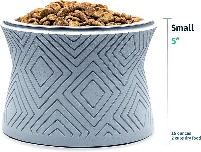 Pet Junkie Santa Fe Single Elevated Pet Bowl Stand with Removable Stainless Steel 16oz Inner Bowl for Small Dog Breed or Cat - Raised Dog Food or Water Station (Small, ICY Gray)