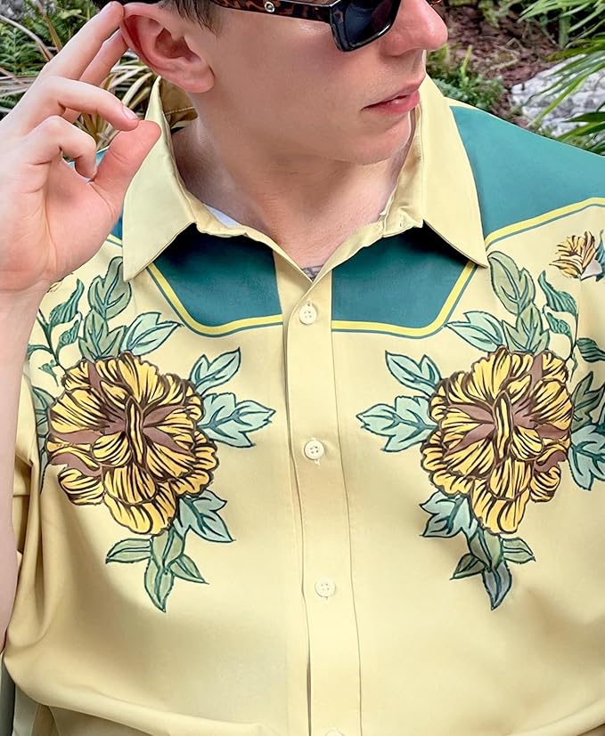 Men’s Hawaiian Shirt Western Cowboy Symmetrical Print Short Sleeve Button Down Casual Beach Holiday Summer Shirt