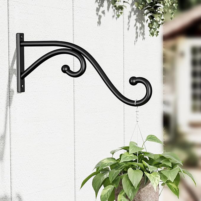 Plant Hook Hanging Plant Brackets - 2 Pack 10 Inch Plant Hanger, Metal Plant Wall Hooks for Hanging Flower Basket, Lanterns, Bird Feeder, Wind Chimes Indoor & Outdoor.