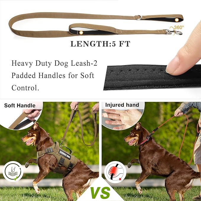 WINSEE Tactical Dog Harness with Dog Leash, Service Working MOLLE Vest with 10 Pet Patches for Large Dog, No Pull Military Harness and Backpack for Training Hunting Walking