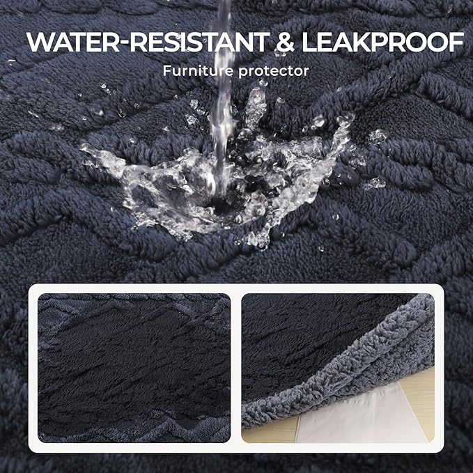 Waterproof Pet Blanket, Liquid Pee Proof Dog Blankets for Sofa Bed Couch, Reversible Sherpa Fleece Furniture Protector Cover for Small Medium Large Dogs Cats,Dark Grey Large（65" x 57"）