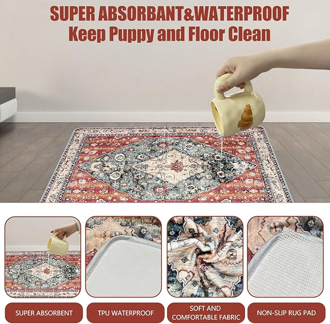 Washable Pee Pads for Dogs, (2 Pack, 36"x42") Upgrade Reusable Puppy Pads with Non-Slip Rug Pad, Super Thickening Absorbent Leakproof Dog Traning Pads Whelping Pad for Dogs, Doggie(Red-2)