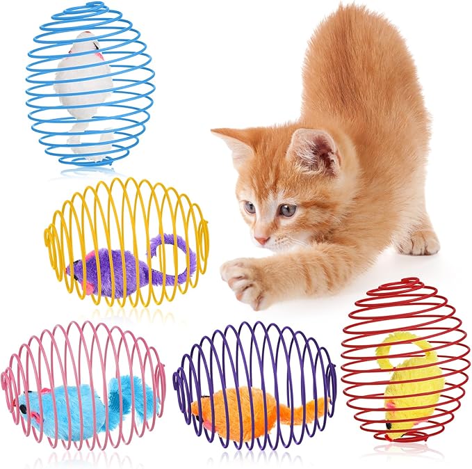 Jecery 5 Pcs Halloween Cat Spring Balls Toys Stretchable Rolling Balls Colorful Playful Coils Interactive Spring Action Toy Caged Rats for Kitten Cat Pet Supplies(Mouse,Multicolor,5 Pcs)