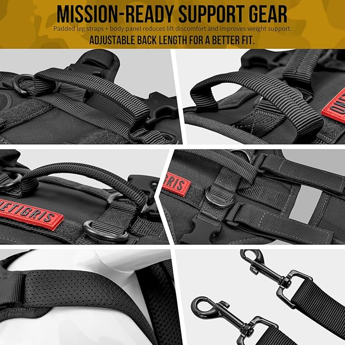 OneTigris Dog Full Body Lift Harness, All-Gender Dogs Friendly Design, Dog Sling Carrier with Three Handles Front/Rear Leg Assist for Arthritis, Help Em Up Harness for Dogs (Black, X- Large)