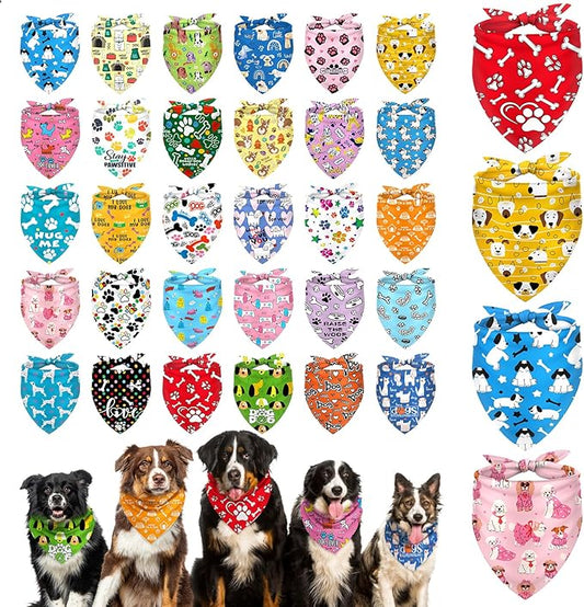 Dog Bandanas Bulk, Adjustable Cat Outfit, Pet Bibs Colorful Triangle Scarf Pet Bandanas for Medium Large Dogs Birthday Costume Decoration (30PCS_Classic)