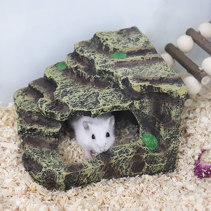 Oooct Hermit Crab Hideout, Resin Simulation Stone Reptile Cave Hideout, Hermit Crab Climbing Toys, Terrarium Habitat Decor for Lizard Spider Aquarium Fish Gecko Bearded Dragon