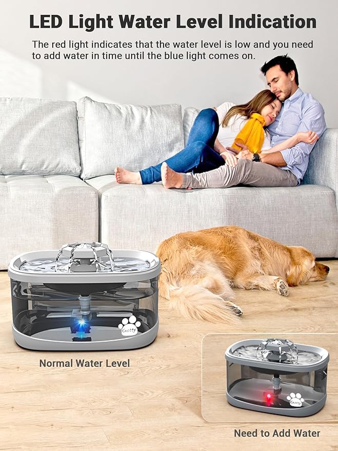 Kastty 2.5Gal/9.5L Dog Water Fountain Extra Large Pet Water Fountain 3 Flow Modes Cat Water Fountain Larger Filter Filtration& Smart LED Pump& Safe Touch, BPA-Free, Quiet for Large Dogs Pets FS68