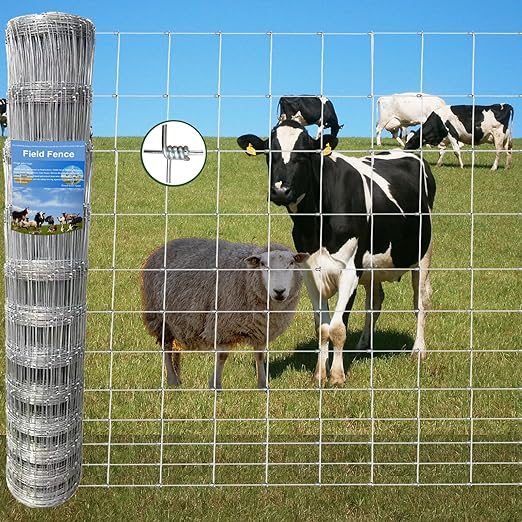Farm Fence 6ft x 100ft Heavy Zinc Coating Field Wire Fencing, Deer Fence, Galvanized Livestock Fence,Goat Fence,Hog Wire Fencing, Garden Fencing Used to Yard and Garden