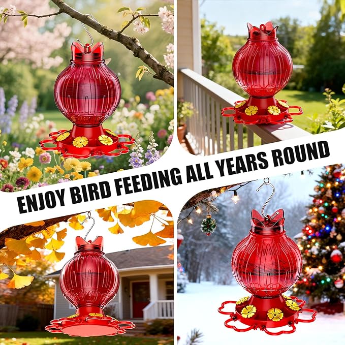 Hummingbird Feeders for Outdoors, 26Oz Hanging Hummingbird Feeder with 6 Feeding Ports and Perches, with Ant Moat, Bird Feeder for Outside Garden Decor Backyard, Gifts for Women Mom, Red
