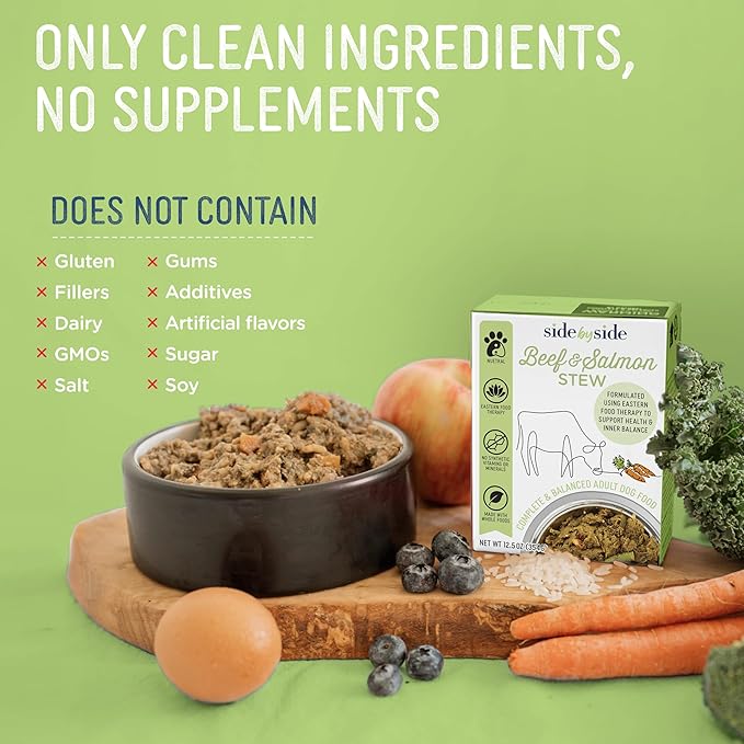 Side by Side Beef & Salmon Stew, Neutral Dog Food for All Breeds, Made of Whole Foods, Every Ingredient Has a Purpose, No Artificial Additives, Fillers, or Gums, Ready to Serve, 12.5 oz, Case of 12