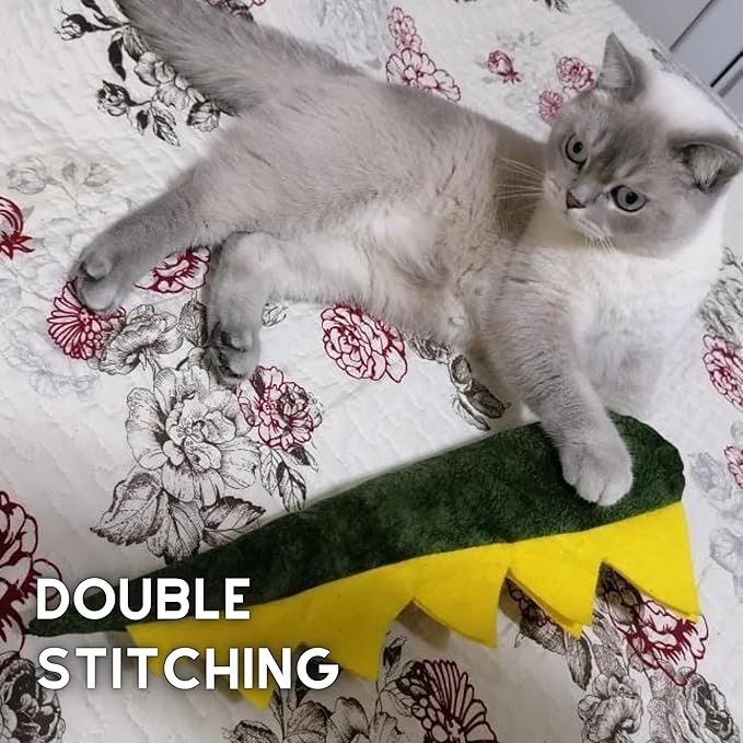 Large Cat Toy Dino - Catnip Matatabi Silvervine Filled Help Relief Stress Interactive Indoor Cat Kicker (Green)