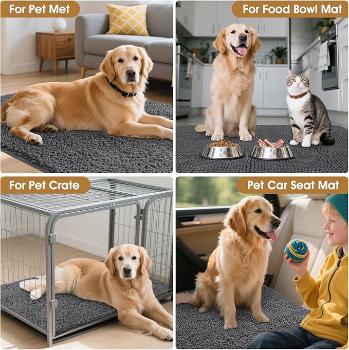 IM HOME 2 Pieces Muddy Door Mats for Dogs, Chenille Absorbent Pet Mats, Quick Dry, Trap Dirt Non Slip Heavy Indoor Doormat Soft Dog Bed Mat Front Inside Door Mat for Indoor Outdoor Entrance,Grey