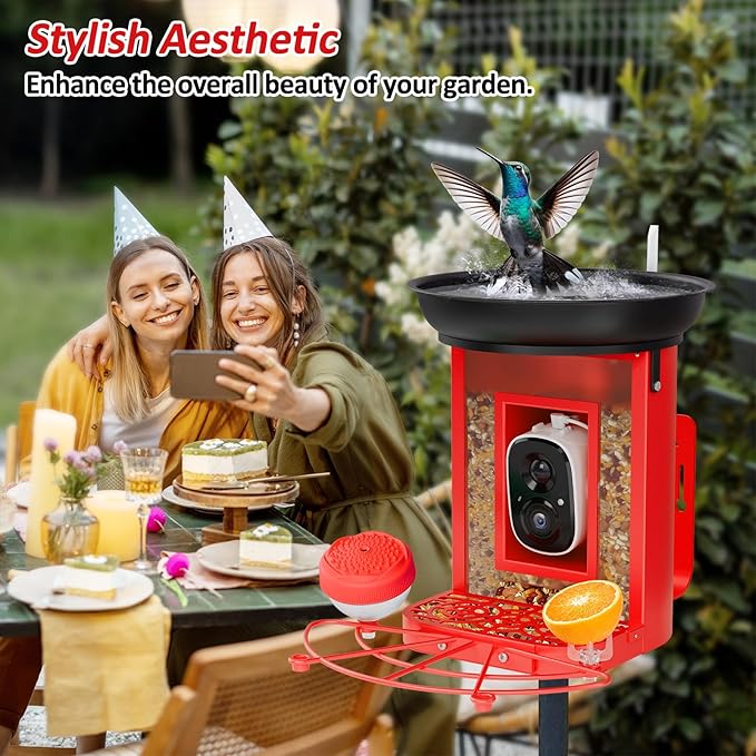 Bird Feeder with Camera, 2K Birds Camera with 3-in-1 Feeding, Drinking, and Bathing | AI Identify, Real-Time Monitoring and Alerts | IP65 and Squirrel-Proof for Outdoors, Gift for Bird Lovers