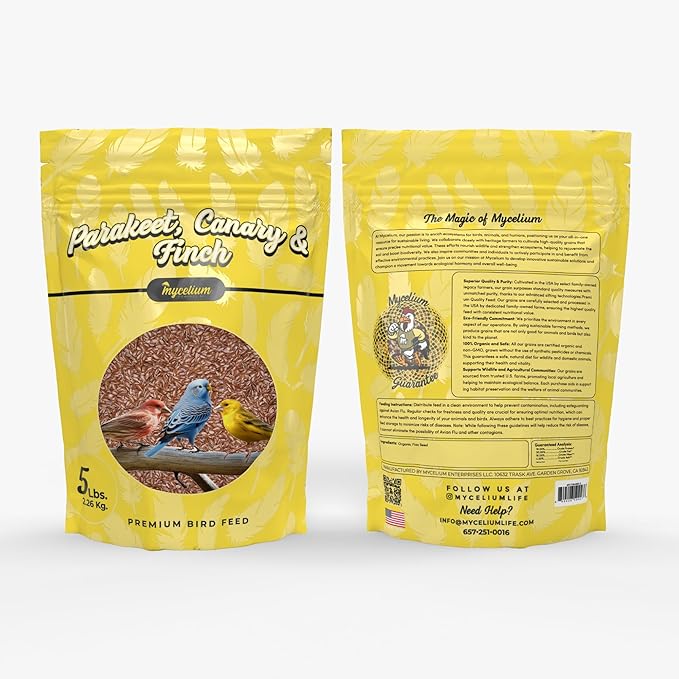 Mycelium Premium Flax Seed – Organic, Non-GMO, High Nutritional Value Bird Food for Parakeets, Canaries, and Finches, Sourced from Local USA Farms, Sustainable Farming, 5 lbs