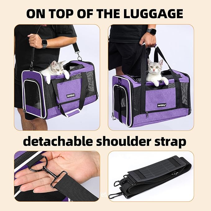 Cat Carrier Soft-Sided 18x11x11 Inch Travel Bag for Medium Cats over 15lbs, Small Dog Carrier Crate Top Entry Breathable Mesh Puppy 12 Pounds, Pet Rabbit Carrying Cage Kennel Collapsible Purple