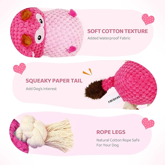 IOKHEIRA Indestructible Dog Squeaky Toys for Large Aggressive Chewers, Stuffed Animals with Cotton Material and Crinkle Paper, Durable Chewing Toys