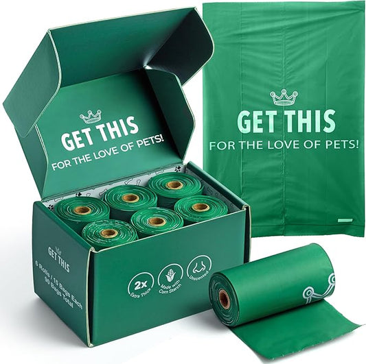 Biodegradable Dog Poop Bag - 90 Dog Waste Bags Total, Leakproof & Odor-Trapping, Durable Doggy Waste Bags – 6 Rolls (15 Pet Poop Bagі Per Roll), 13x9" Environment-friendly Potty Bags