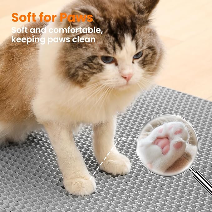 Jumbo Cat Litter Mat, 46x26 Inches Double Layer Honeycomb Litter Trapping Mat, Non Slip Waterproof Urine Proof Extra Large Cat Litter Box Mat, Kitten Supplies and Essentials, XXL, Gray