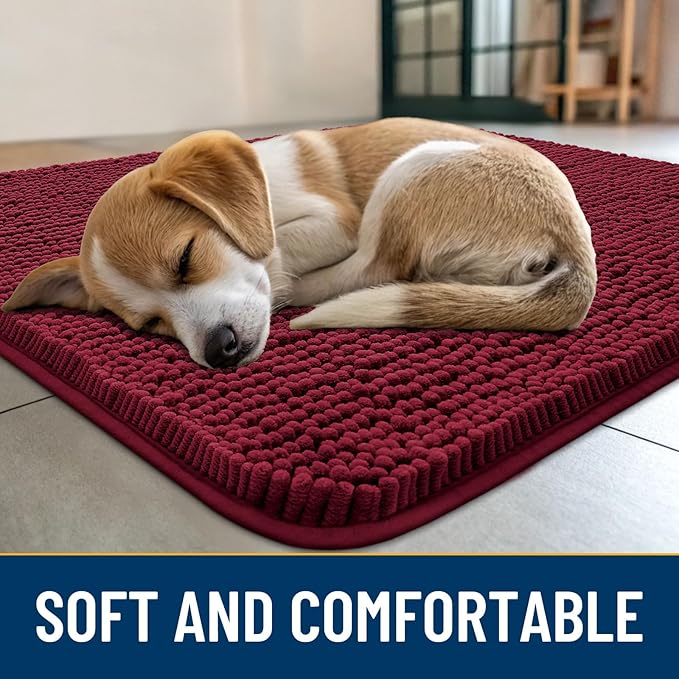 Smiry Dog Door Mat for Muddy Paws 36x24, Absorbs Moisture and Dirt Doormat, Non-Slip Washable Quick Dry Chenille Front Door Mat Indoor Entrance, Entryway Carpet for Inside Floor, Burgundy