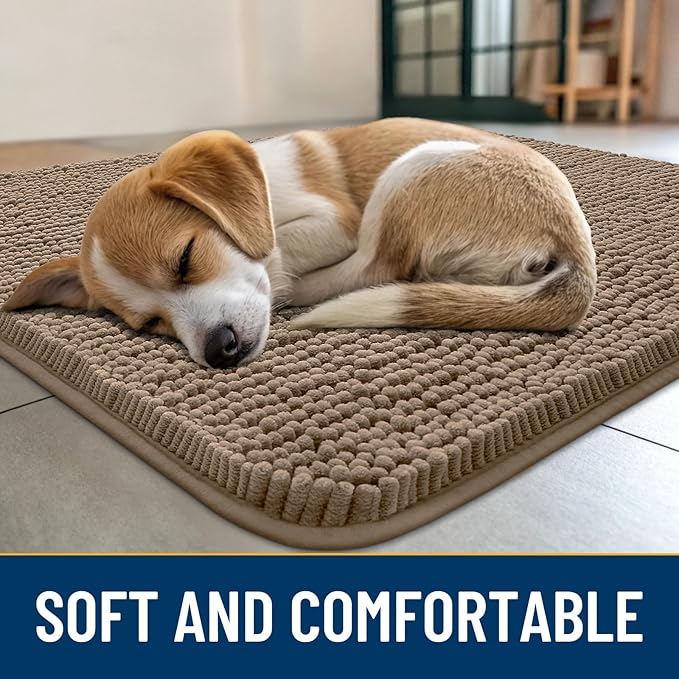 Smiry Dog Door Mat for Muddy Paws 47x24, Absorbs Moisture and Dirt Doormat, Non-Slip Washable Quick Dry Chenille Front Door Mat Indoor Entrance, Entryway Carpet for Inside Floor, Camel