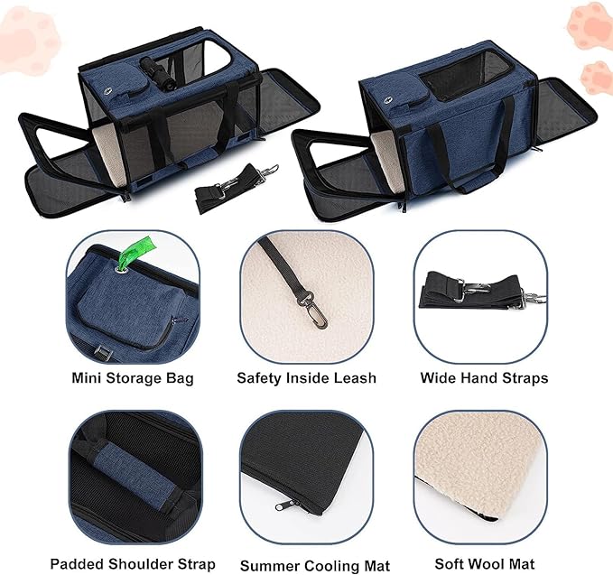 Medium Cat Carrier Large Cat 15 lbs+ Soft Pet Carrier Small Puppy/Ventilated 2 Kittens Car Travel Bag Case/Comfy Big Maine Coons 25 Pounds/Soft-Sided Mesh Kitty Products Dark Blue