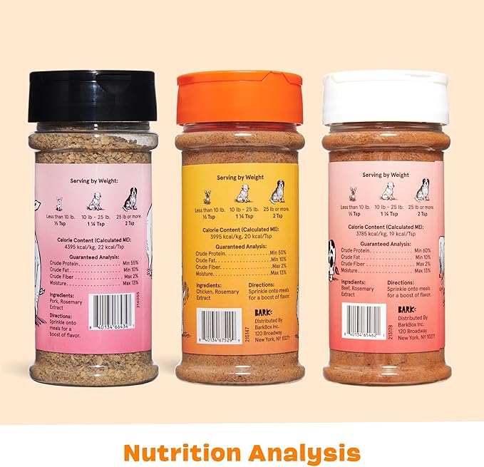 Barkbox Beef, Chicken, Ham Dog Treat Topper - High Protein Ingredient Meal Mixer, Rosemary Extract for Large & Small Breeds, Elevate Food Dining, Shake & Pour for Bowls (Pack of 3)