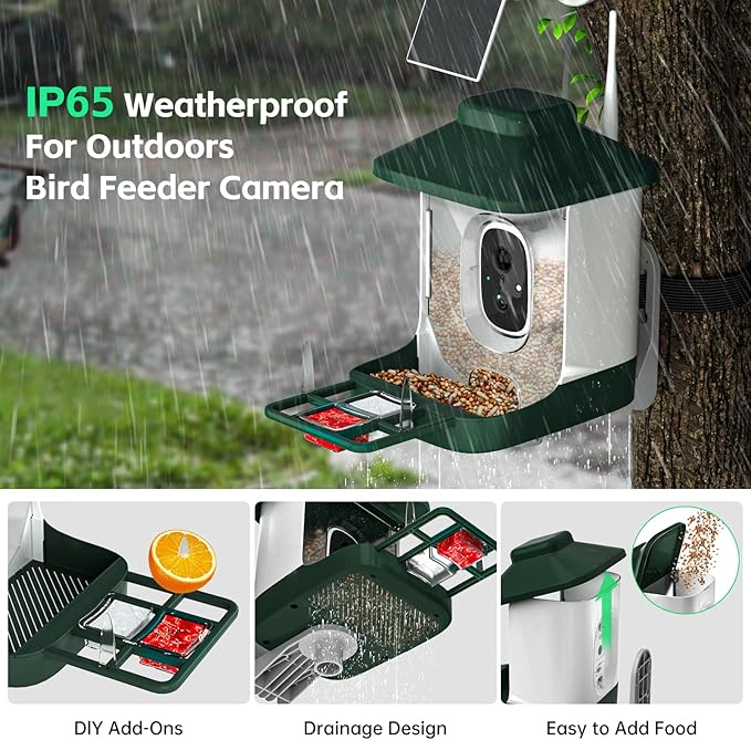 Smart Bird Feeder with Camera, AI Identify Bi rd Species Solar Powered,Full HD Live Video Bird Feeder Camera, 2.4Ghz WiFi,Nstant Arrival Alerts - Best Gifts for Bi rd Lover