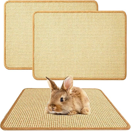 2PCS Rabbit Scratch Mat Natural Bunny Scratching Pad Claws and Teeth Care Rabbit Mats for Cages Chew Toys for Bunny Pet Cage Bedding for Biting Sleeping Nesting, 24x16