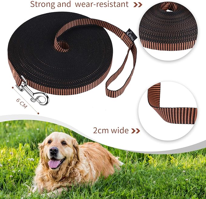 Hi Kiss Dog/Puppy Obedience Recall Training Agility Lead - 15ft 20ft 30ft 50ft 100ft Training Leash - Great for Training, Play, Camping, or Backyard(30ft,Black_Orange)