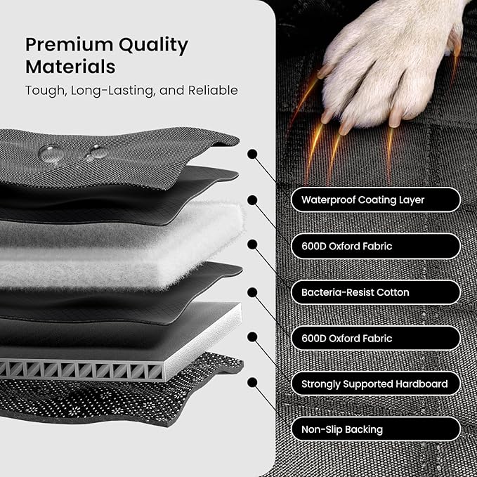 REEVAA Dog Truck Seat Cover for Back Seat, Hard Bottom Dog Hammock for Car, Pet Bed Extender for 2-4 Large Dogs, Waterproof Seat Protector, Universal XL Size Fits for Crew Cab Truck/SUV, Black+Orange