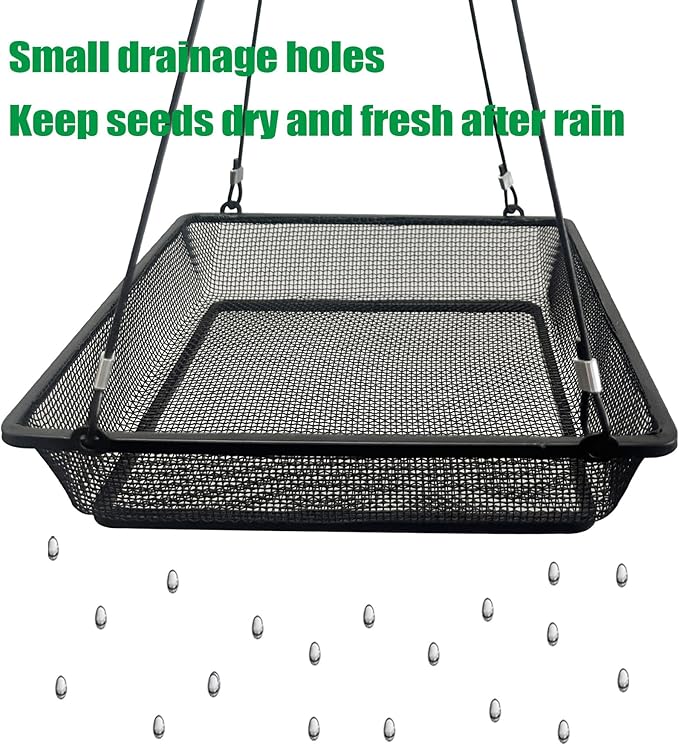 Hanging Bird Feeder Tray for Outside Wild Birds,Platform Bird Feeding Metal Mesh Seed Tray,Great Decoration for Garden Backyard